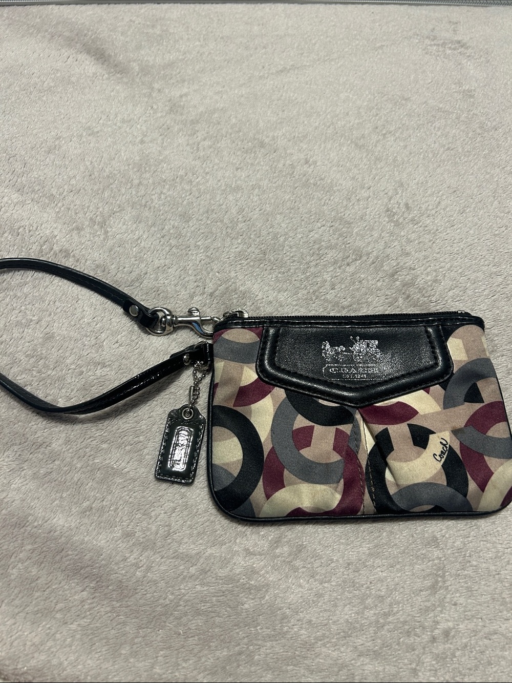 Coach Multicolor Circular Print Wristlet with Black Trim